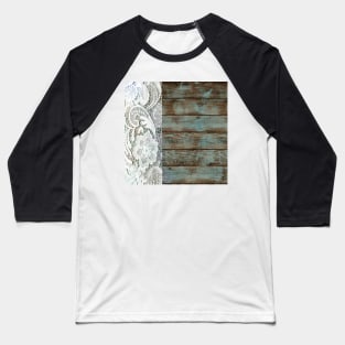 Western Country distressed blue Barn Wood white Lace Baseball T-Shirt